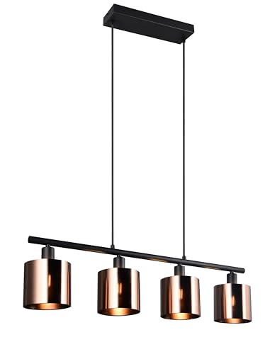 Reality Leuchten Pendelleuchte Jason R36304064, Metall Schwarz matt, Schirme Kunststoff bronzefarbig, exkl. 4x E14