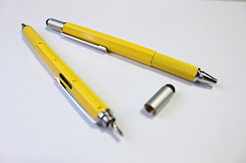 6 in 1 Multitool Pen with Gift Box - Includes 1 Ballpoint Pen, Universal Stylus Pen, Ruler,Flat and Phillips Screwdriver Bit, Level Gauge - The Perfect Multi-Function Gadget (Yellow) - Thumbnail 3