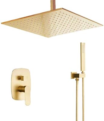 Bilu Hose Brushed Gold Bathroom Brass 12 Inch Ceiling Mount Rain