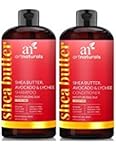 ArtNaturals Shea-Butter Shampoo and Conditioner Set - (2 x 16 Fl Oz) - Moisturizing Silk - For Dry Damaged Hair - Avocado, Lychee, Rosehip, Aloe Vera and Coconut - Sulfate-Free