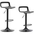thksbought Set of 2 Modern Bar Stools Plastic Adjustable Counter Height Swivel Stool (Matte Black)