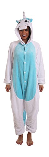 Funzoo Blue White Unicorn Suit Animal Costume Adult Onesie non Footed Pajamas M-L