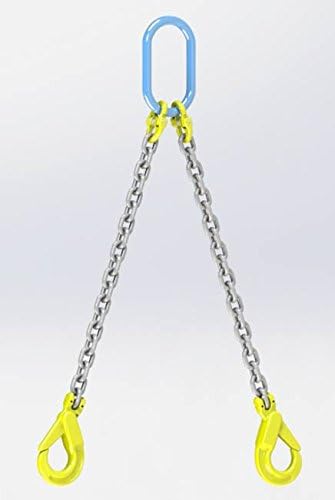 Hackett AMZ1023169 Chain Sling with Safety Self Locking Hooks, 2 Leg, Grade 8/80, 13 mm, 1 m Length B-B