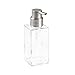 mDesign Glass Bathroom Vanity Countertop Accessory Set - Includes Foaming Soap Dispenser, Divided Toothbrush Holder, Tumbler Rinsing Cup, Soap Dish - 4 Pieces - Clear/Brushed