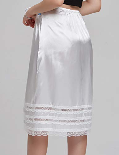 Women's Knee Length Half Slip Skirt Lingerie with Lace Trim Anti-Static Elastic Waist Plus Size Midi Underskirt
