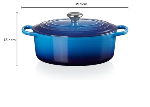 Le Creuset Signature Gusseisen-Bräter mit Deckel, Ø 27 cm, Oval, Für alle Herdarten und Induktion geeignet, Volumen: 4,1 l, 4,425 kg, Azure, 21178272202430 7