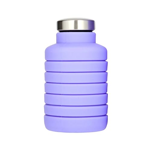 pandoo 700ml Collapsible Silicone Bottle - BPA Free, Leak Proof and Reusable - Lightweight Sports Water Bottle for Outdoor, Travel, Fitness - Black & Lilac