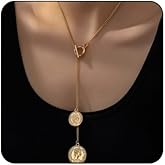 MarveBard Gold Y Shaped Necklace for Women Trendy Coin Disc Long Chain Pendant Necklace Bohemian Style Coin Disc Ot Toggle Clasp Necklace Minimalist Statement Necklace Fashion Jewelry