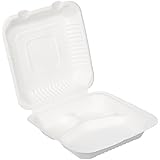 AmazonBasics 9" x 9" x 3.19" Compostable Clamshell Take-Out Food Container, 3 Compartment, 300-Count