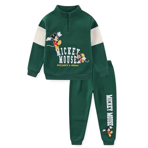 Disney Mickey Mouse Boys 2 Piece Quarter Zip Sweatshirt and Pants Set for Toddler and Big Kids