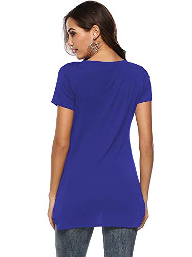 Florboom Womens Casual Cotton Plain Split T Shirts Loose Tee Tops Royal Bule S