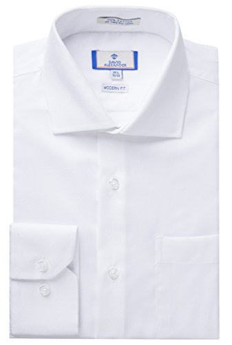 David Alexander Men's Modern Fit Textured Dress Shirt - White - 16.5 34/35