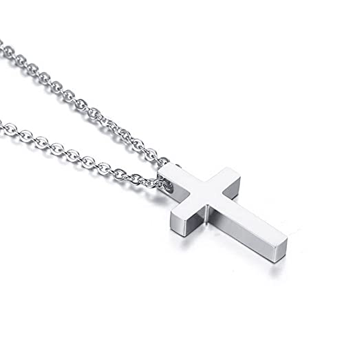 Cross Necklace Men Stainless Steel : TEMPBEAU Mini Christian Cross Pendant Steel Color Men\'s Women\'s Unisex Cross Necklace with 51cm Chain Jewelry Gift
