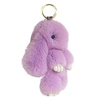 BUYITNOW Bunny Keychain Plush Rex Rabbit Fur Keyring Bag Charms Pendant, Light Purple, 5 Inch