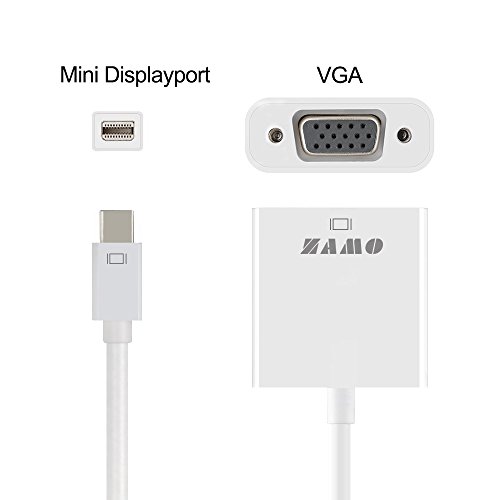 MINI DP to VGA,ZAMO Gold Plated High Speed Mini DisplayPort to VGA Cable male to female, Thunderbolt to VGA Adapter Converter in White for Macbook Air/Pro iMac Laptop PC Surface Pro
