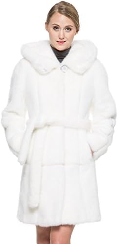 Adelaqueen Women's Snow White Full length Mink Faux Fur Coat with Hood