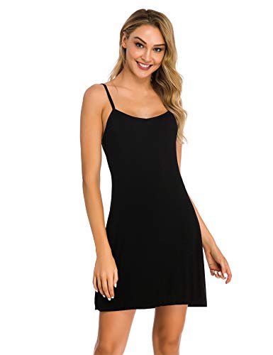Popbee Womens Slip Basic Slips for Under Dresses Adjustable Spaghetti Strap Mini Cami Dress Black Medium