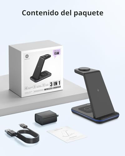 JoyGeek - Charging Station for Samsung S25, S24, S23, S22, S21, ZFlip/Fold, Wireless Charger for Galaxy Watch Ultra/8/7/6/5, Wireless Charger for Galaxy Buds-Black