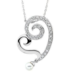 Pearl and CZ 'Young at Heart' Necklace, 18".