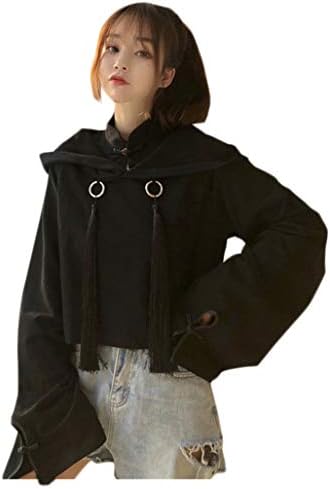 アトップダダン パーカー フード付き レディース トレーナー 春秋 中国風 プルオーバー トップス ショート丈 かわいい ブラック
