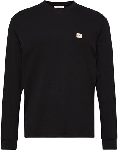 Herren Langarmshirt Waffle Badge Tee mit Rundhalsausschnitt, Schwarz (Black), L