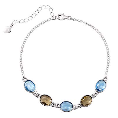 Franki Baker Blue and Smoky Topaz Crystals Sterling Silver Dainty Bracelet. Length: 18cm + 5cm extension chain
