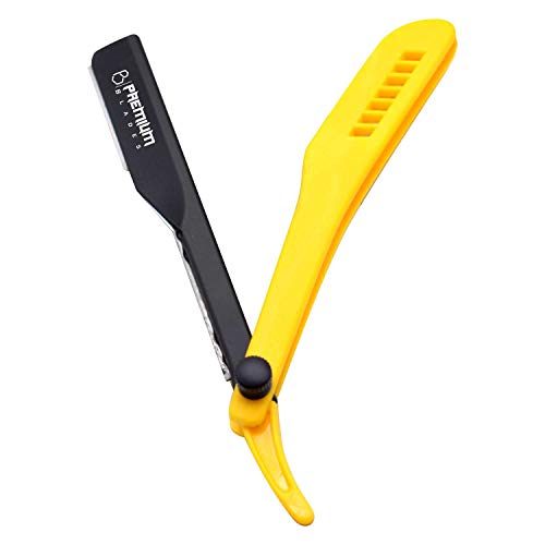 Professional Slide Out Barber Replaceable Blade Straight edge Razor, Durable Yellow Plastic Handle Shavete Razor Best for Fine Shave by ''Premium Blades''