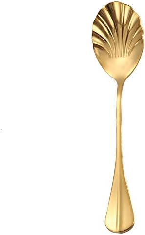 Tea Spoon Set, Chige Shell-shape Colorful Stainless Steel Dinner Table Mixing Spoon Kit, Dessert Coffee Sugar Spoon for Ice-cream, Milkshake, Coffee and More, 5.1 Inches, Set of 4 (Gold)