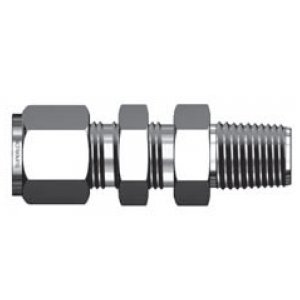 Superlok Bulkhead Male Connector Tube Fitting, Double Ferrule, Stainless Steel, 1/4" T x 1/4" M NPT-BH, 316 SS