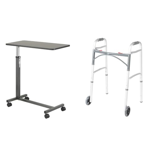 Drive Medical 13067 Adjustable Non Tilt Top Overbed Table with Wheels ...