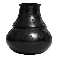 Black Pottery Angled Vase Sgraffito Design
