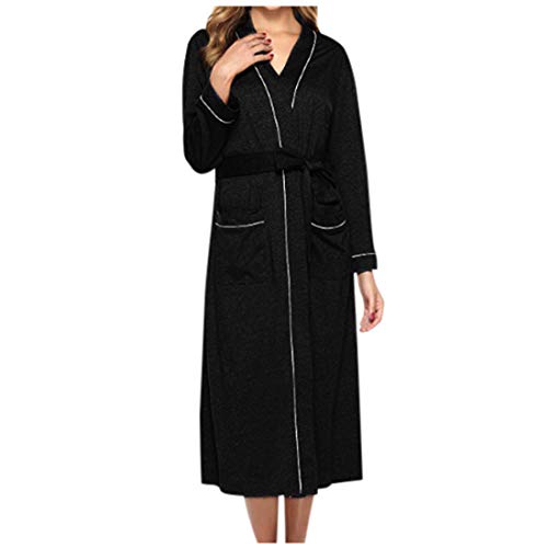 DaoAg Women Kimono Robes V-Neck Long Sleeve Long Bathrobe Soft Sleepwear Loungewear 2019 (Black, M) - Thumbnail 6