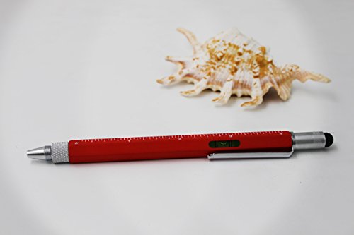 6 in 1 Multitool Pen with Gift Box - Includes 1 Ballpoint Pen, Universal Stylus Pen, Ruler,Flat and Phillips Screwdriver Bit, Level Gauge - The Perfect Multi-Function Gadget (Red)