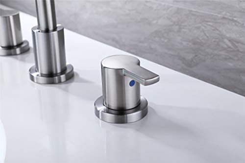 RKF Two Handle Widespread Bathroom Sink Faucet with Pop-up Drain with overflow and CUPC Faucet Supply Hoses,Brushed Nickel,WF015-9-BN2