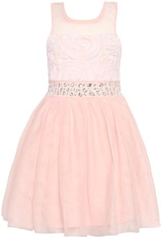 RMLA Big Girls Blush Stone Encrusted Waist Soutache Overlaid Easter Dress 10