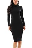 YMING Womens Sexy Long Sleeve Stretch Party High Necked Bodycon Dress