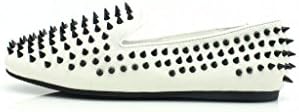 Unif Womens Hellraiser White Leather Black Spikes Loafers Flats Shoes