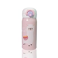 Kids Water Bottle Thermoses, Cute Alpaca Thermal Vacuum Cups for Kids, BPA Free Stainless Steel Insulated Leak-proof Flask for Boys and Girls School Kids Indoor Outdoor Sports (Pink-12oz)