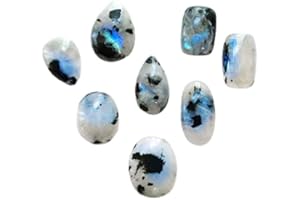 GEMPIRES NATURE’S TREASURE Gempires Natural Rainbow Moonstone with Black Tourmaline Gemstone Cabochons Lot, Polished Decor, June Birthstone, Wire Wrapping, Jewelry Making Loose Gemstone, Reiki, Wikka(100 Carat)