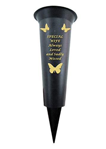 In Loving Memory Verse Graveside Memorial Grave Spiked Flower Vase (Wife, Black & Gold) — image 1