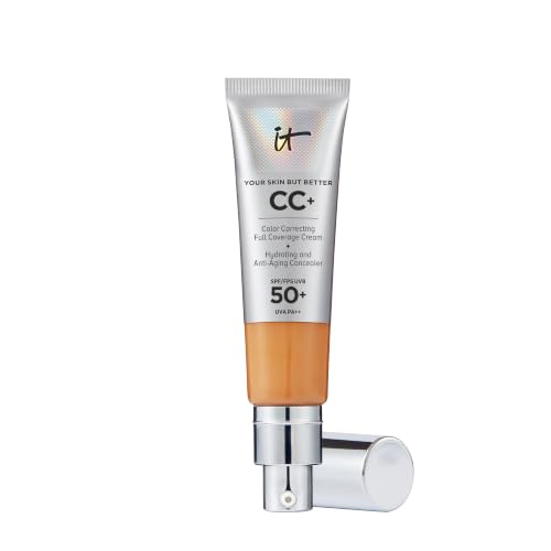IT Cosmetics CC+ Cream SPF 50+ Full-Coverage CC Foundation, Hydrating Skincare, With Hyaluronic Acid, Niacinamide & Vitamin E for a Radiant Finish, Your Skin But Better, Shade: Tan, 32ml