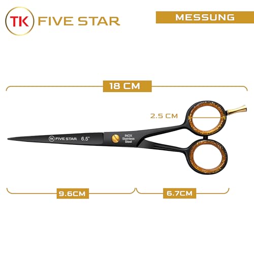 TK Five Star Midnight Premium 6.5 Inch Extra Sharp Hairdressing Scissors Hair Cutting Scissors for Women Men Hairdressers and Children for Fine and Strong Hair Micro-Toothed Rustproof