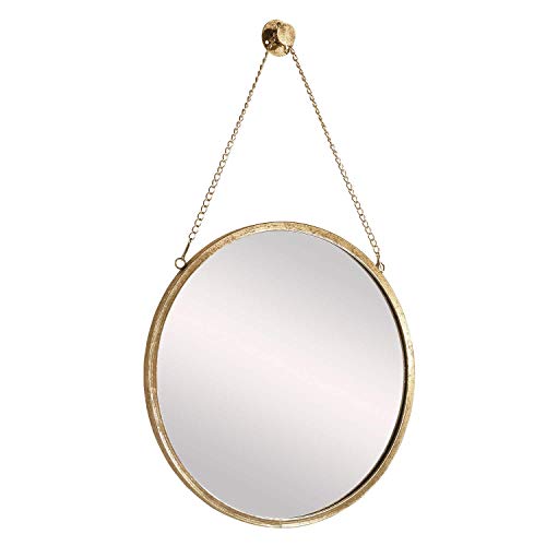 SIMMER STONE 20'' Round Mirror with Hanging Chain, Metal Framed Decorative Wall Mirror, Wall Mount Hook Offered, Gold