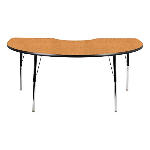 Kidney Adjustable Height School Classroom Activity Table - Oak Top/Black Edge