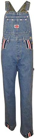 Revolt Certified Women's Junior Classic Overalls, Stone Wash, Red White Blue Stripe