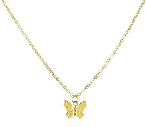 18K Gold Plated Simple Cute Butterfly Pendant Necklace Minimalist