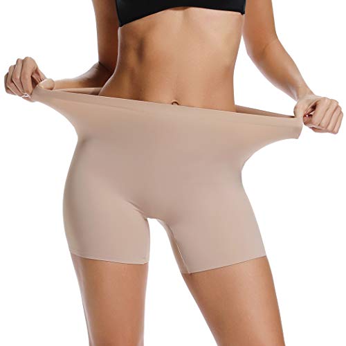 WOWENY Mid-Rise Smooth Slip Shorts Panty for Women Under Dress Anti Chafing Boyshort Safe Panties (Beige, XX-Large)