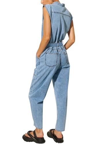 YOUSIFY BLUE WOMENS JUMPSUIT DENIM ROMPER SUMMER SLEEVELESS JUMPSUITS 2024 JEANS LONG PANTS WITH BELT