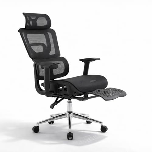 Cadeira Escritório Ergonômica Presidente XXL 200kg com Apoio para Pés Retrátil, Encosto Mesh Respirável, Apoio de Cabeça, Braços Ajustáveis, Reclinável e Base Cromada Premium Home Office (Preta)