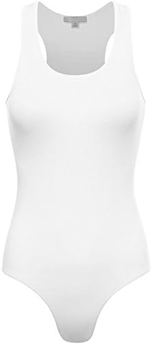 BA Women's Basic Solid Soft Stretchy Tank Top Bodysuit WHITE S